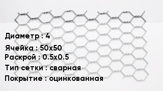 Сетка для габионов 4 50х50 0.5х0.5 сварная оцинкованная